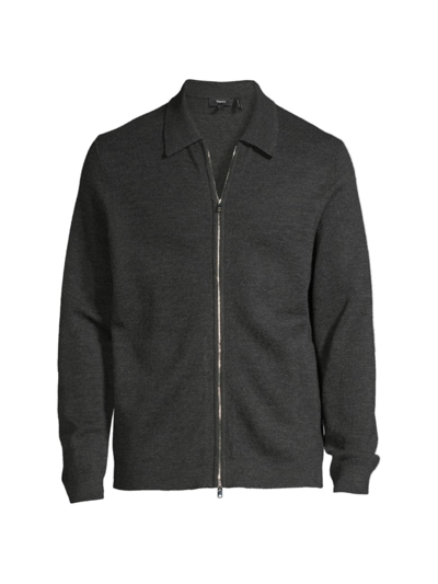 Shop Theory Men's Regal Wool Zip-up Polo Sweater In Olive Melange