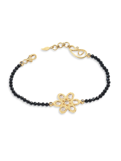 Shop Coomi Women's Affinity 20k Yellow Gold, Diamond & Black Spinel Flower Bracelet
