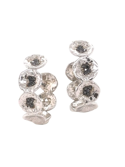 Shop Coomi Women's Serenity Multi-flower Sterling Silver & Black Diamond Hoop Earrings