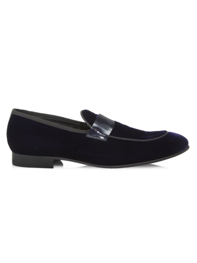 Shop Saks Fifth Avenue Men's Collection Patent Velvet Loafers In Navy Blazer