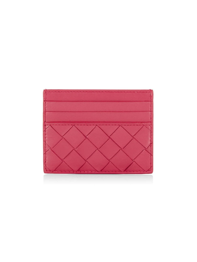 Shop Bottega Veneta Women's Intrecciato Leather Card Case In Cranberry