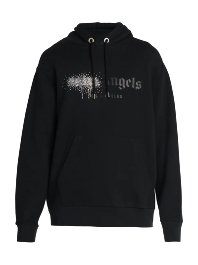 Shop Palm Angels Men's Rhinestone Sprayed Hoodie Sweatshirt In Black Black