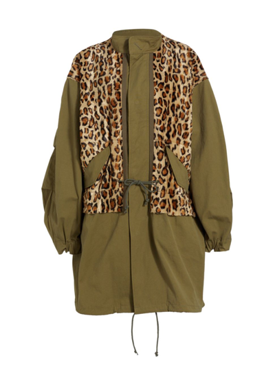 Shop Junya Watanabe Women's Cheetah-print Paneled Coat In Khaki Beige Black Brown