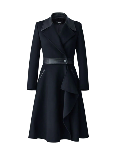 Shop Mackage Women's Rose Wool And Leather Coat In Black