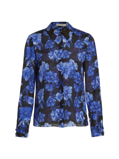 Alice And Olivia Willa Floral Silk Button-front Blouse In Dream Floral ...