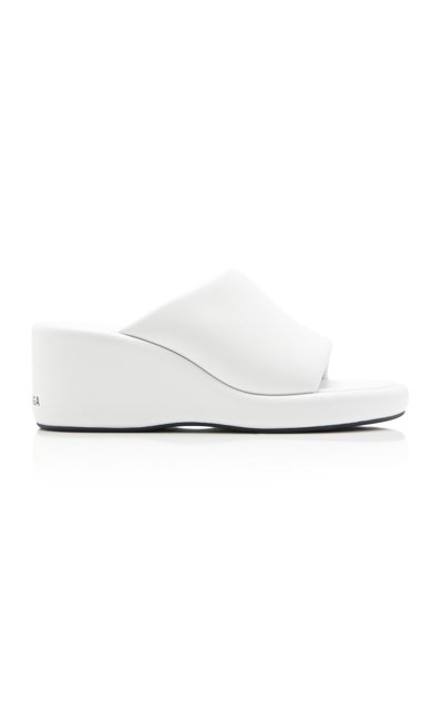 Shop Balenciaga Women's Rise Leather Wedge Slide Sandals In White