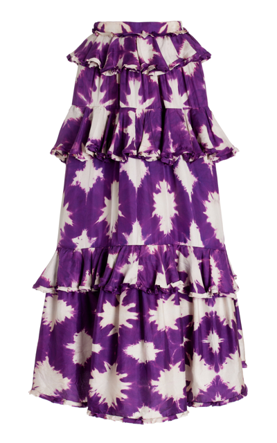 Shop Ulla Johnson Winona Tiered Silk Maxi Skirt In Purple