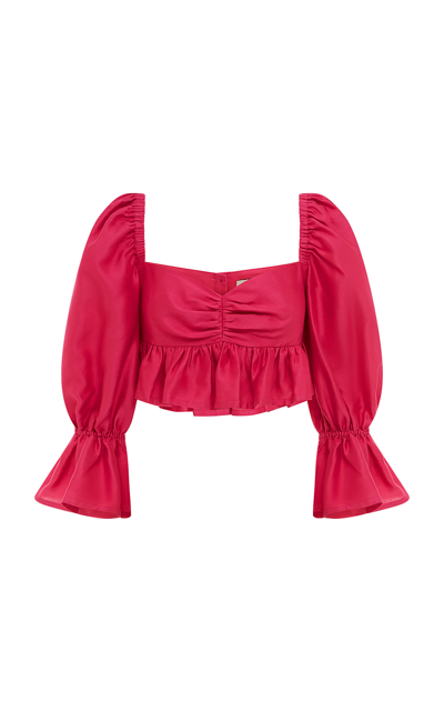 Shop Alãmais Blaire Ruffled Cotton-silk Crop Top In Pink