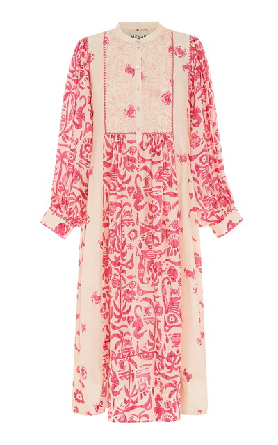 Shop Alãmais Women's Esmerelda Printed Silk Habotai Midi Dress In Pink