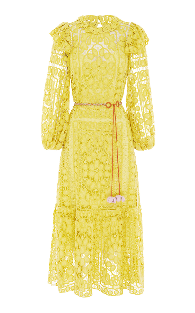 Shop Alãmais Women's Helena Crochet Cotton Midi Dress In Yellow