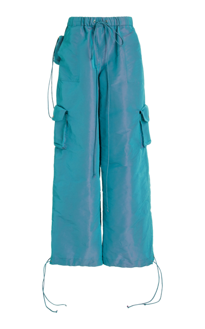 Shop Laquan Smith Iridescent Taffeta Cargo Pants In Blue