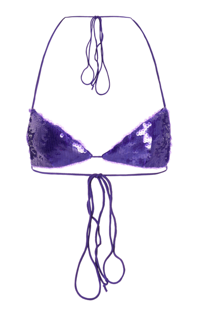 Shop Laquan Smith Sequined Triangle Bra Top In Purple