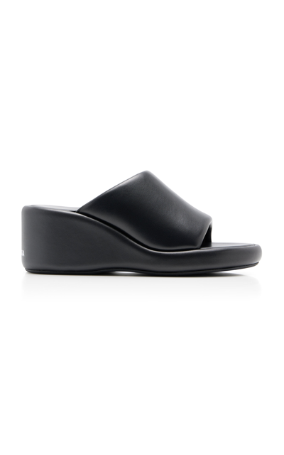 Shop Balenciaga Rise Leather Wedge Slide Sandals In Black