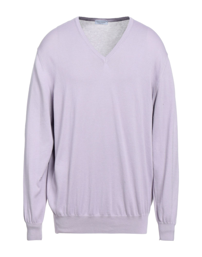 Shop Gran Sasso Man Sweater Lilac Size 50 Cotton In Purple