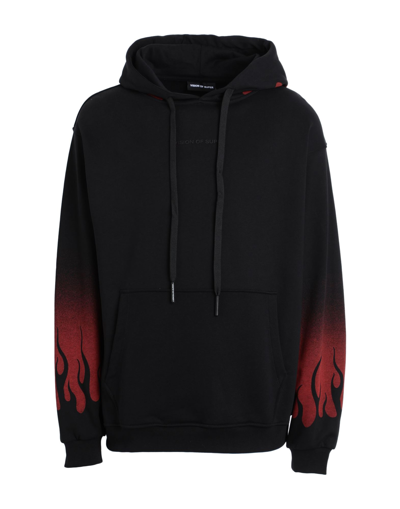 Vision Of Super Black Oversize Cotton Hoodie With Flames Man In Black
