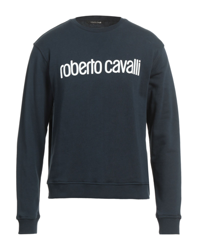 Shop Roberto Cavalli Man Sweatshirt Midnight Blue Size M Cotton