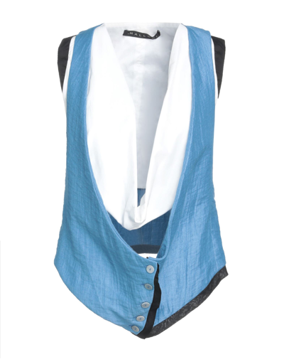Shop Malloni Woman Tailored Vest Azure Size 6 Linen, Polyamide, Cotton In Blue