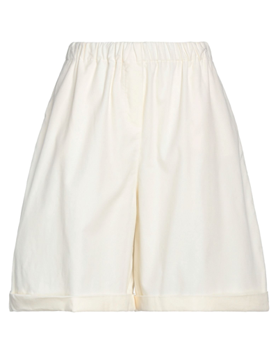 Semicouture Woman Shorts & Bermuda Shorts Ivory Size 6 Cotton, Elastane In White