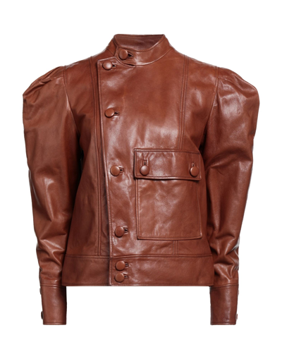 Shop Maria Vittoria Paolillo Mvp Woman Jacket Tan Size 6 Soft Leather In Brown