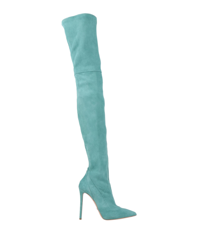Shop Elisabetta Franchi Knee Boots In Turquoise