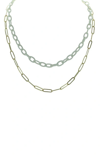 Shop Olivia Welles Trina Double Layer Chain Necklace In Gold / White