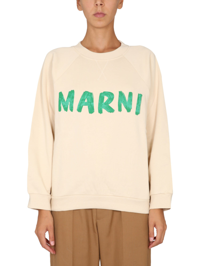 Shop Marni Sweatshirt With Print In Cipria