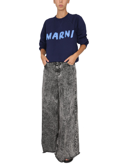 Shop Marni Sweatshirt With Print In Blu