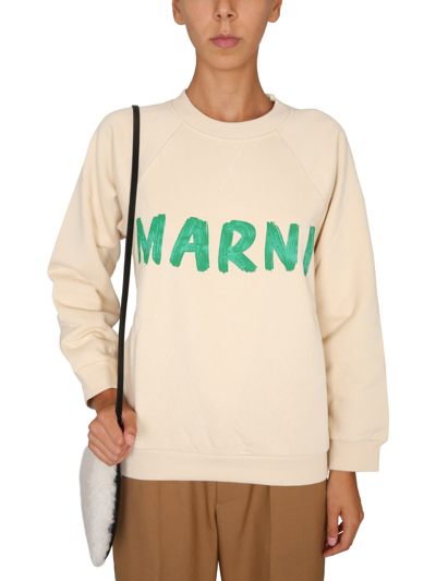 Shop Marni Sweatshirt With Print In Cipria
