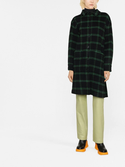 Shop Msgm Check-pattern Button-front Coat In 黑色