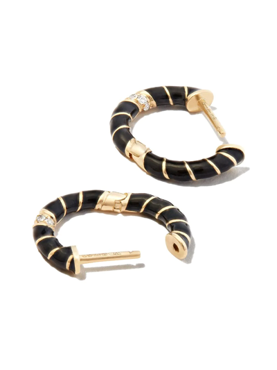 Yvonne Léon 9k Yellow Gold Mini Torsade Enamel And Diamond Hoop Earrings In 金色