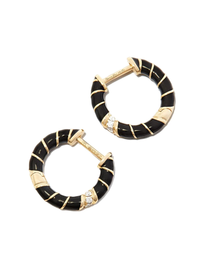 Yvonne Léon 9k Yellow Gold Mini Torsade Enamel And Diamond Hoop Earrings In 金色