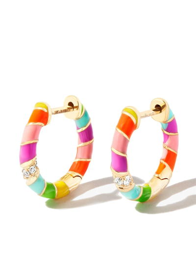 Shop Yvonne Léon 9kt Yellow Gold Rainbow Diamond Hoop Earrings In 金色