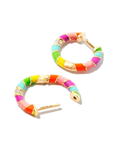 Shop Yvonne Léon 9kt Yellow Gold Rainbow Diamond Hoop Earrings In 金色
