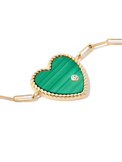 Shop Yvonne Léon 9kt And 18kt Yellow Gold Malachite Diamond Heart Chain Bracelet In 金色