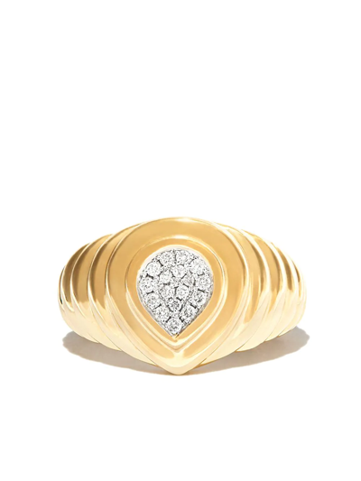 Shop Yvonne Léon 9kt Yellow Gold Pear Pave Diamond Signet Ring In 金色