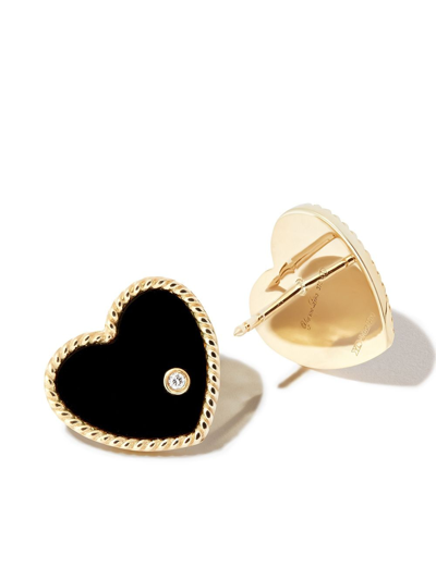 Shop Yvonne Léon 9kt Yellow Gold Onyx Heart Diamond Stud Earrings In 金色