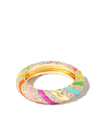 Shop Yvonne Léon 9kt Yellow Gold Rainbow Diamond Stripe Band Ring In 金色