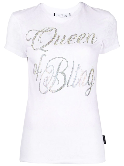 Shop Philipp Plein Slogan Crew-neck T-shirt In White