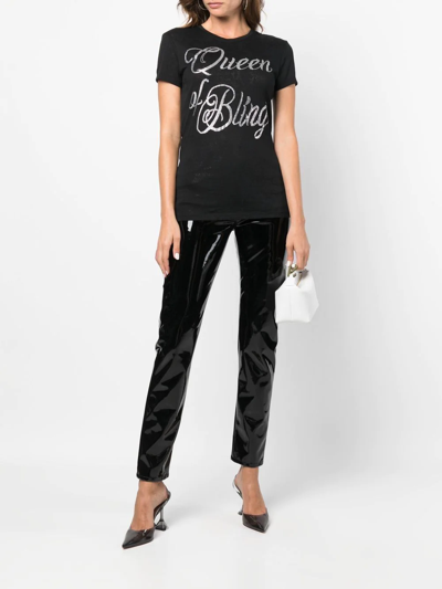 Philipp Plein Queen Of Bling Cotton T-shirt In Black