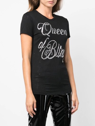 Philipp Plein Queen Of Bling Cotton T-shirt In Black