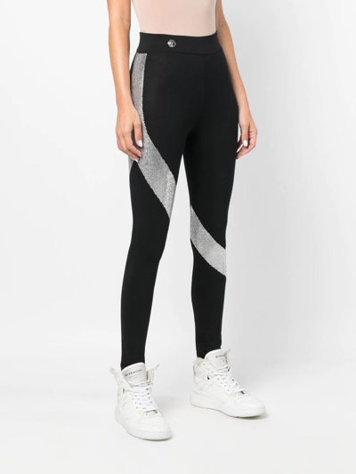 Philipp Plein Embellished High-rise Leggings In Black