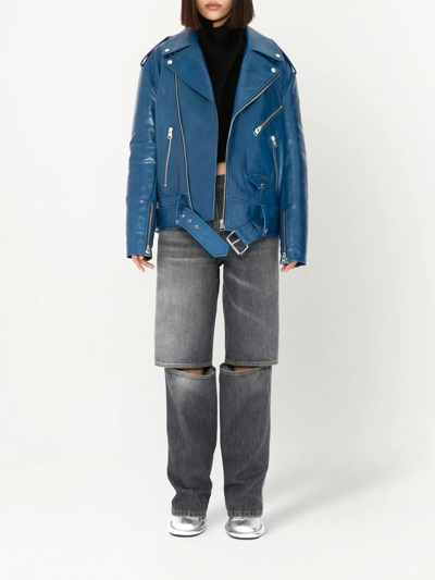 Shop Jw Anderson Belted Leather Jacket In Blue