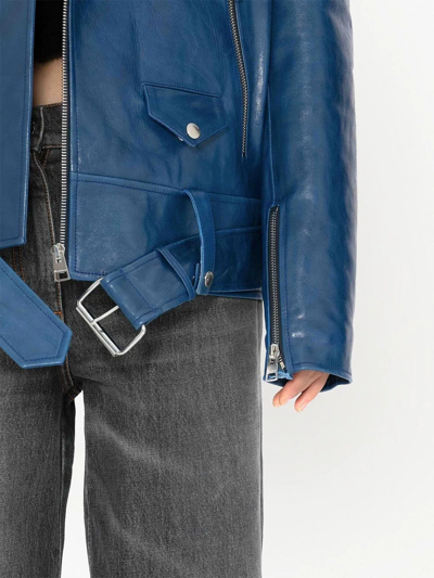 Shop Jw Anderson Belted Leather Jacket In Blue