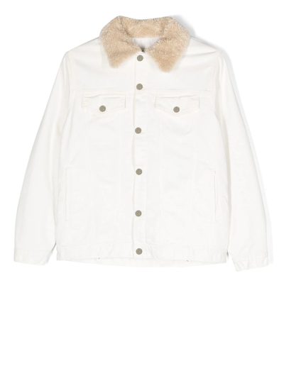 Shop Mm6 Maison Margiela Faux-shearling Collar Button-down Jacket In 白色