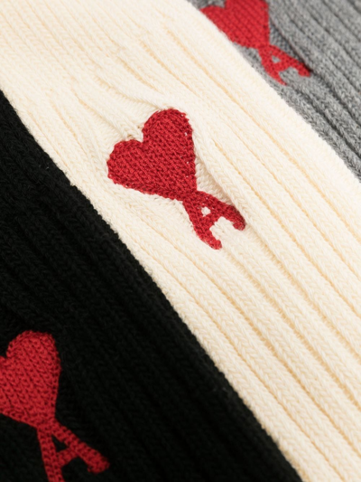 Shop Ami Alexandre Mattiussi Logo-embroidered Socks (set Of Three) In 黑色