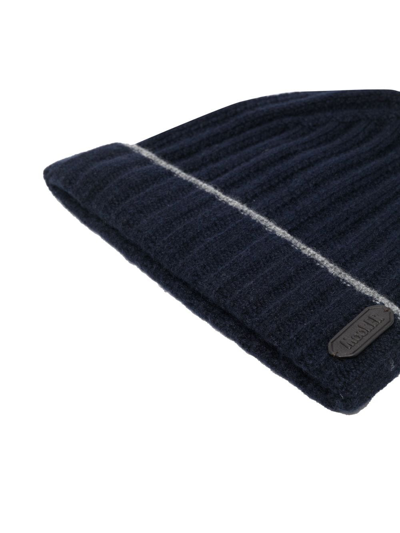 Shop Moorer Ribbed-knit Cashmere Beanie Hat In 蓝色
