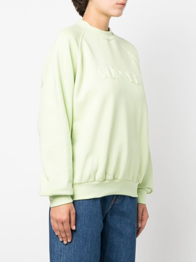 Sunnei Logo Embroidered Long-sleeved Sweatshirt In Green