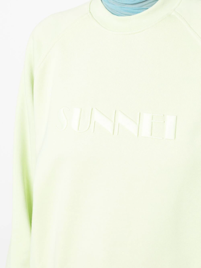 Sunnei Logo Embroidered Long-sleeved Sweatshirt In Green