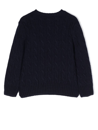 Shop Ralph Lauren Embroidered-logo Wool-cashmere Jumper In Blue