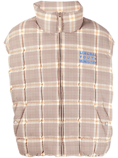Shop Liberal Youth Ministry Logo-embroidered Check-print Gilet In 褐色